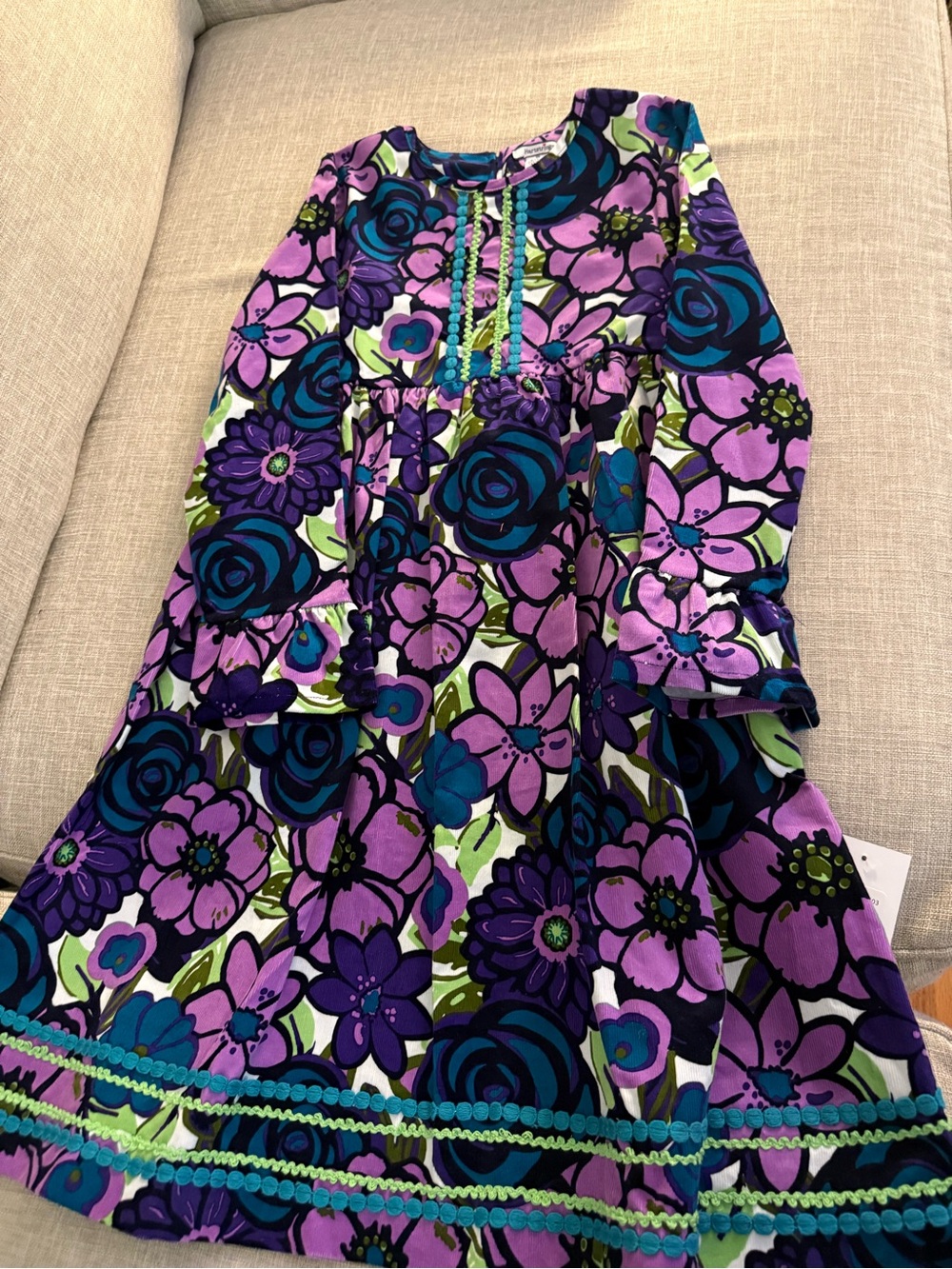 Hartstrings Purple and Teal Floral Long Sleeve Dress